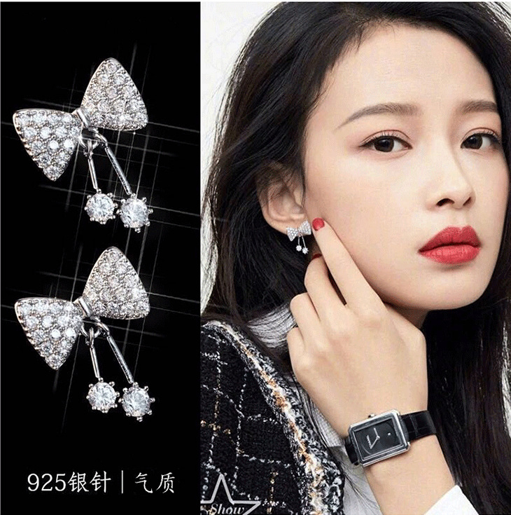 Cute Korean Style Bowknot Rhinestone Earrings display picture 2