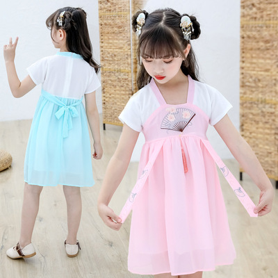 汉服女儿童襦裙夏装2019新款中大童超仙雪纺民族儒裙宝宝中国风|ru