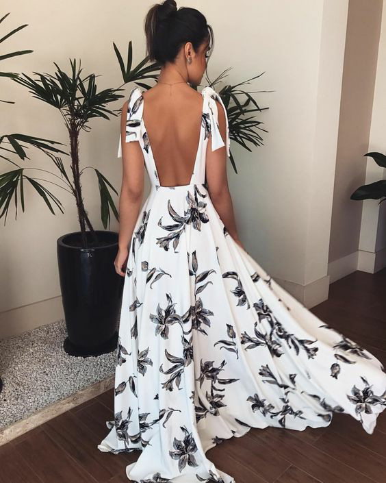 printed Bohemian style backless straps dress NSFH125737