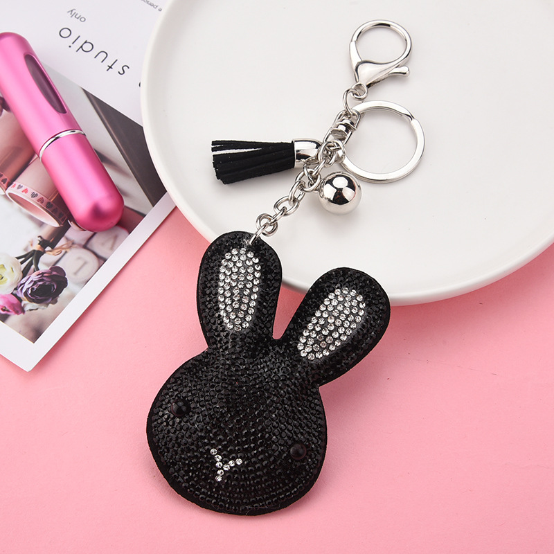 31g Weight Diamond Design Rose Red, Red, Silver, Yellow, Black Color Korean Creative Cartoon Korean Velvet Bunny Spot Drill Keychain Car Key Chain Students' School Bag Pendant Wholesale 8