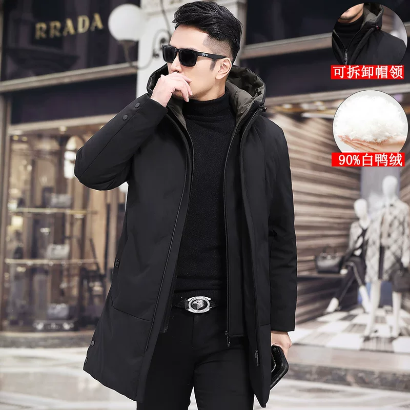 Winter down jacket with hood, 2019, increased thickness, for middle-aged man