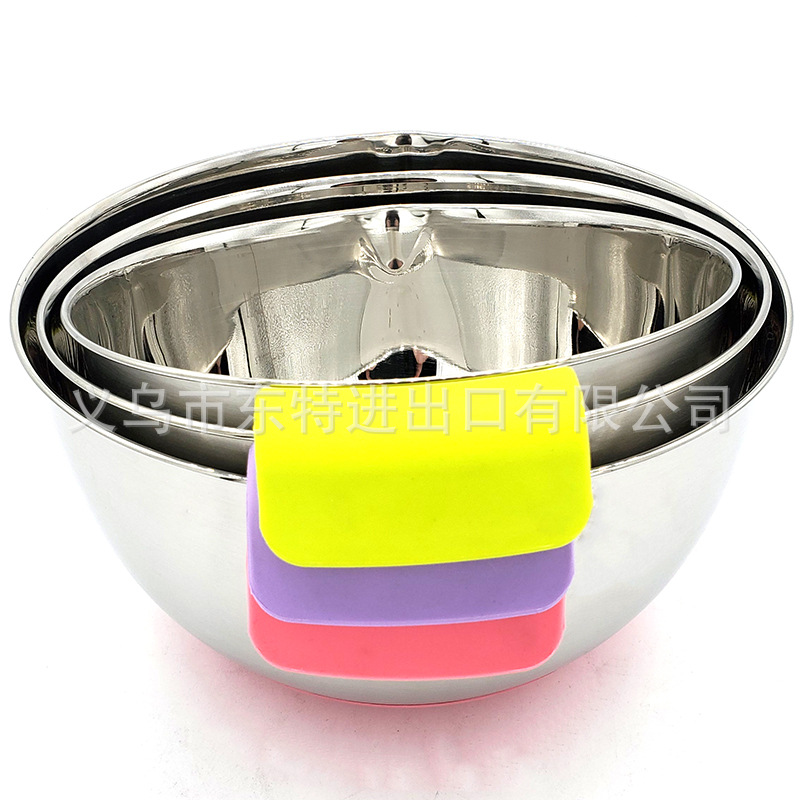 Factory direct sales stainless steel salad basin, high-quality stainless steel silicone handle basin, salad bowl with scale, anti-slip baking detail image 3