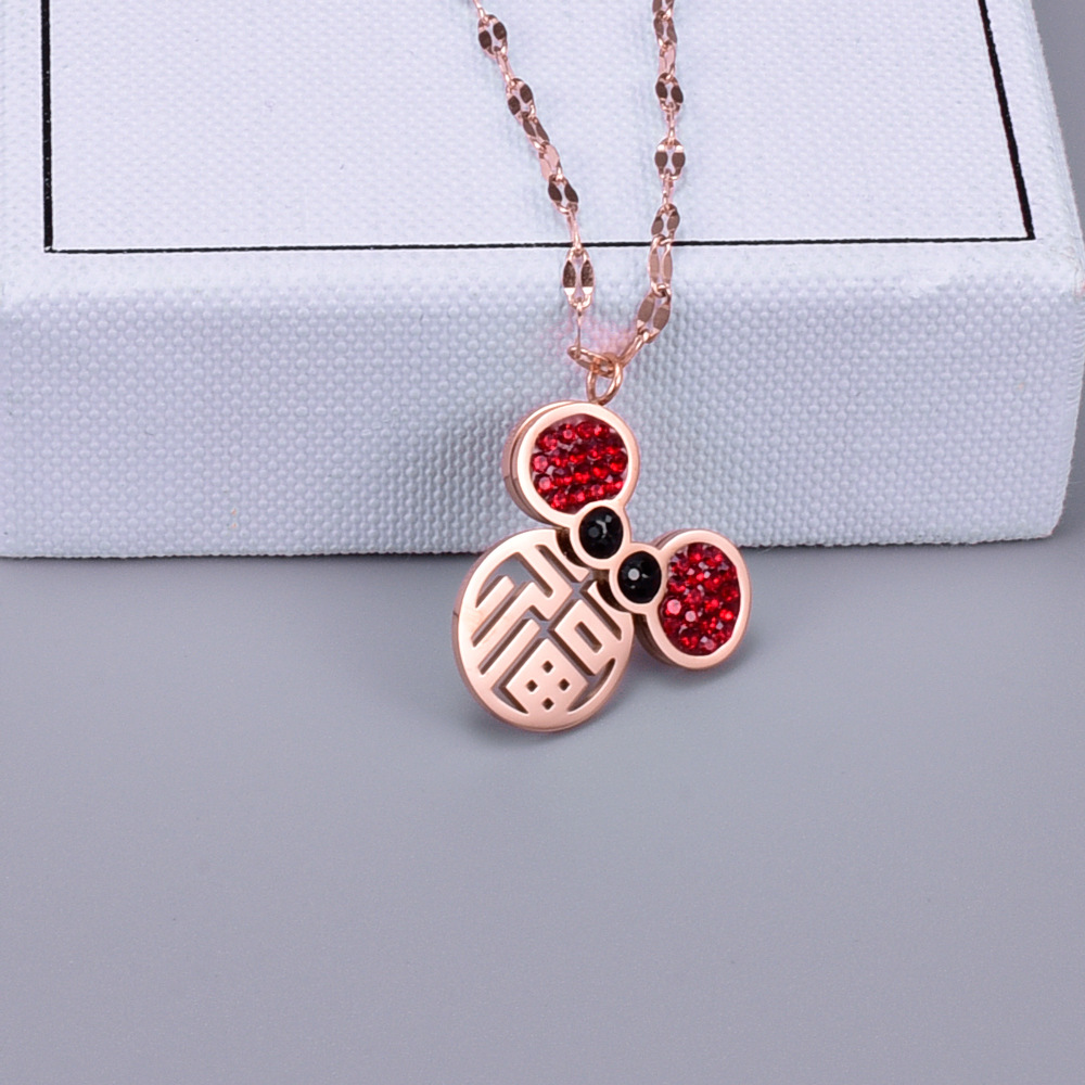 L41 Year Of The Rat Opportunity Knocks Zodiac Rat Necklace Titanium Steel Clavicle Chain Fashion Little Mouse Pendant Natal Year Gift display picture 9