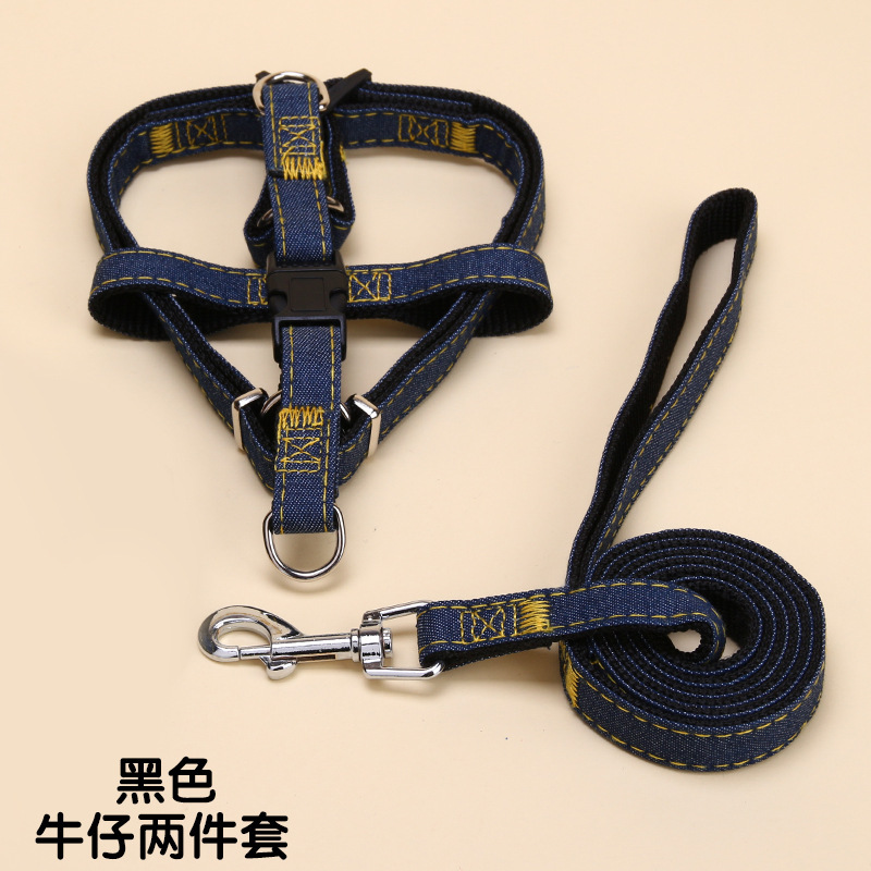 Clásico correa de pecho de vaqueros collar de tracción de perros tres piezas de fábrica de cuerda de perro venta directa productos para mascotas especiales