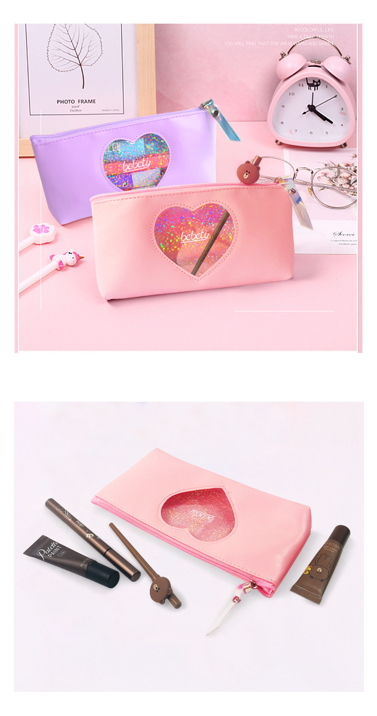 Korean cute transparent pencil case cute girl heart large capacity pencil case portable storage cosmetic bag nihaojewelrypicture10