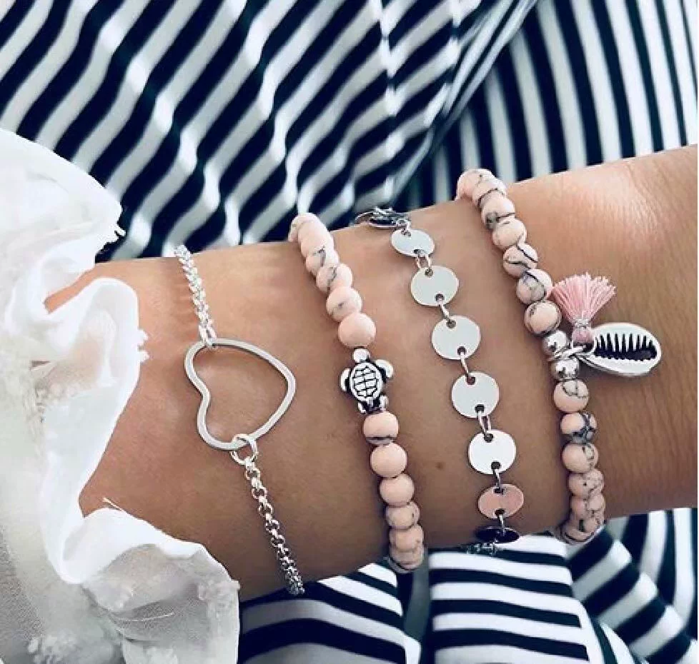 (Cross-border trading), jewelry with tassels, bracelet heart shaped, set, European style, 4 piece set