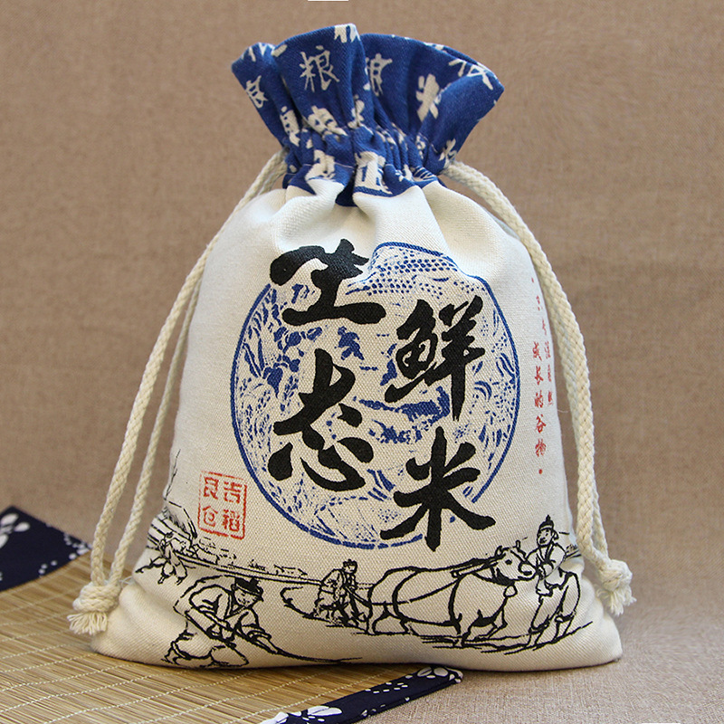 批发大米包装袋 米袋子定制 五谷杂粮袋 面粉布袋 帆布抽绳束口袋