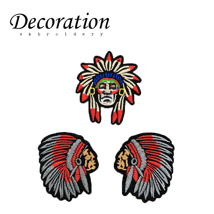 潮流印第安人刺绣布贴小号背胶补丁贴服装装饰辅料电脑绣花贴章