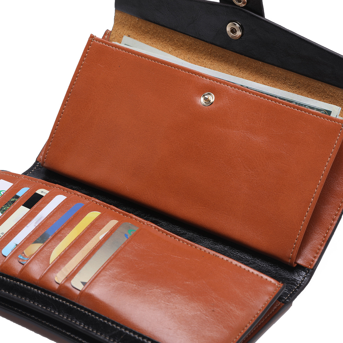 2019 Oil wax anti magnetic RFID long genuine leather wallet for fashionable top layer cowhide women's handbag_voghion.com