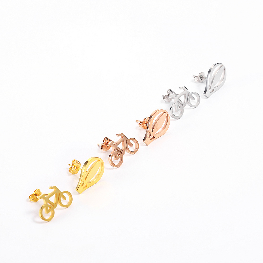 Fashion Hot Air Balloon Bicycle Titanium Steel Plating Ear Studs 1 Pair display picture 1