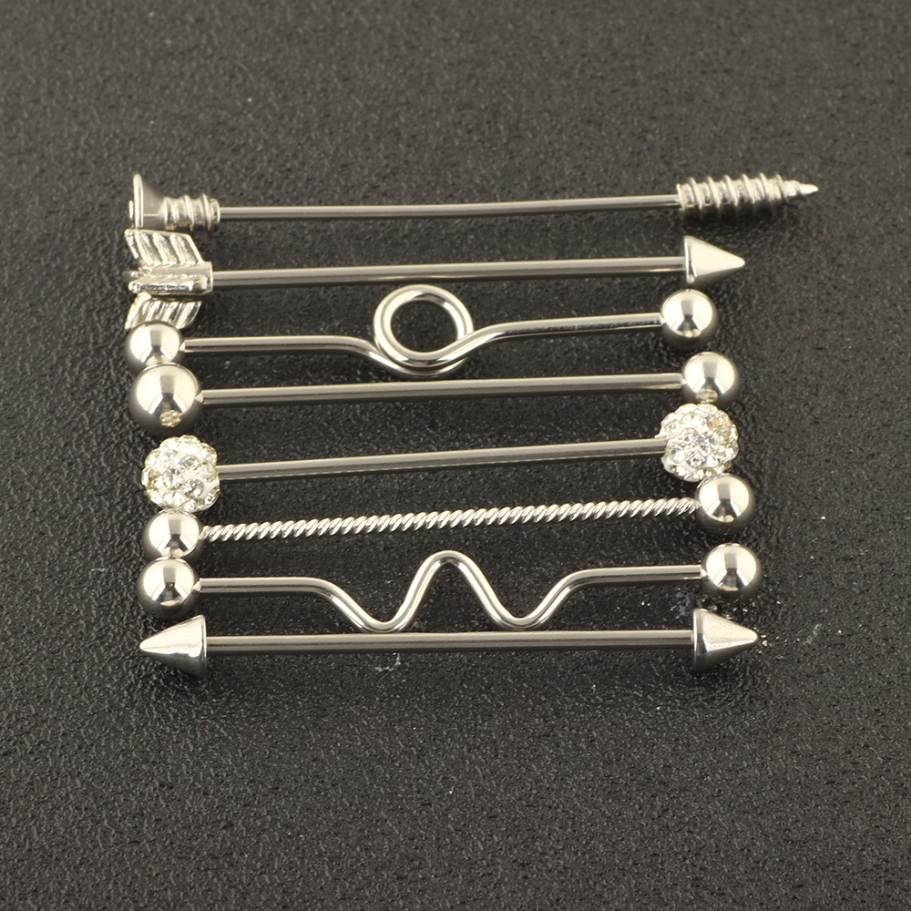 Rose Gold Arrow Screw Ear Expansion Industrial Barbell Double Ear Piercing Straight Bar Set 8Pcs Black detail image 7