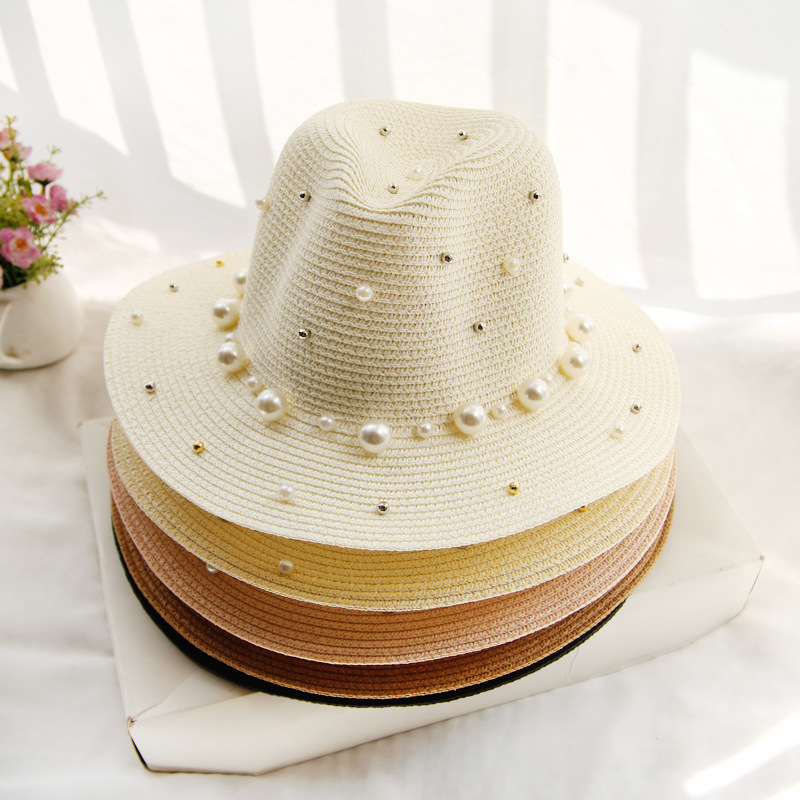 Wide-brimmed top hat, pearl sun hat, summer hat for women, Korean version, vacation and outing, beach hat, sun protection and shade hat detail image 2