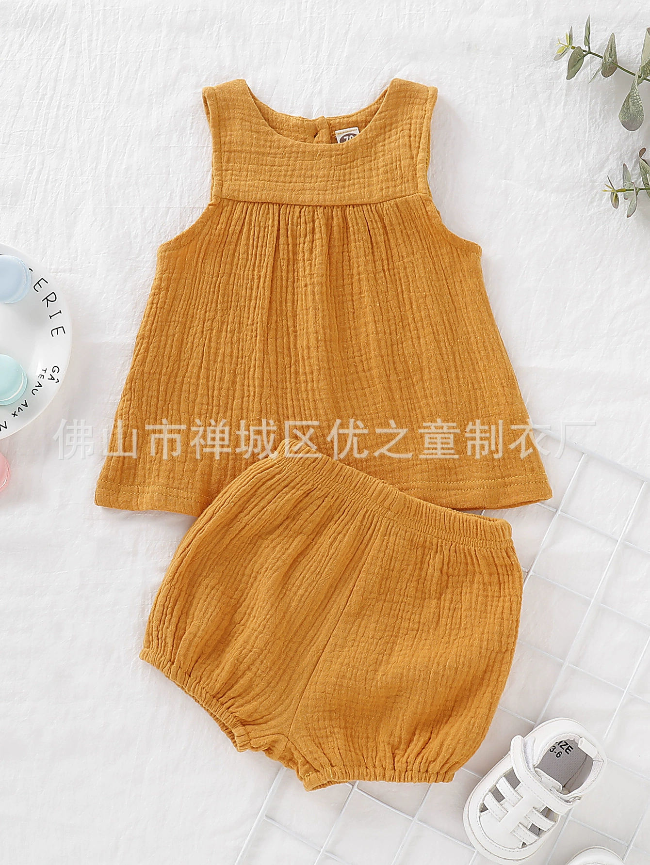 Summer thin set, T-shirt sleevless, cotton and linen