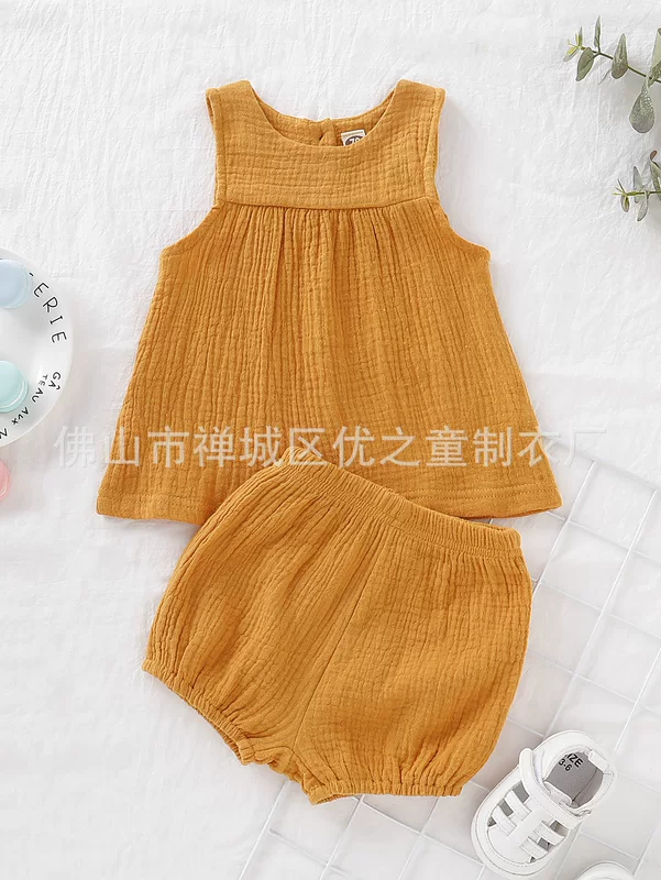 Summer thin set, T-shirt sleevless, cotton and linen