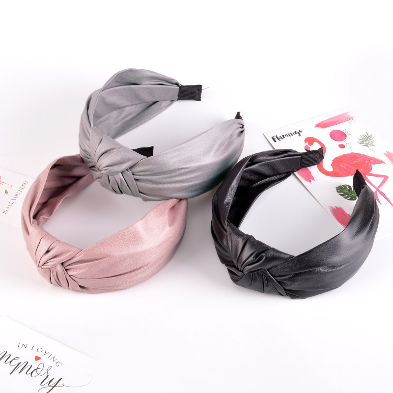 Wide-sided Simple Pu Leather Headband display picture 2