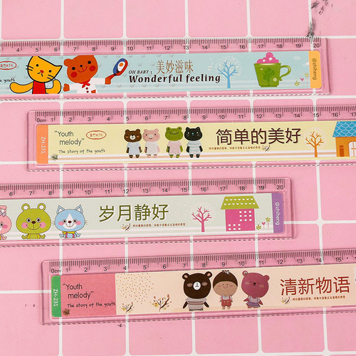 Cartoon transparent ruler stationery for primary school students for children's drawing 20cm creative long ruler school supplies wholesale