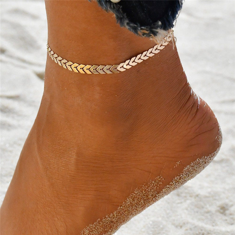 Cross border Europe and America new pattern 2018wish Explosive money Jewelry double-deck Fishbone Anklet summer Sandy beach Foot ring wholesale