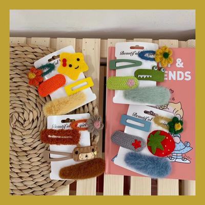 Korean Edition bb Flower Plush Card issuance Hearts fruit Hairpin Plush suit Hairpin Avocado Clamp
