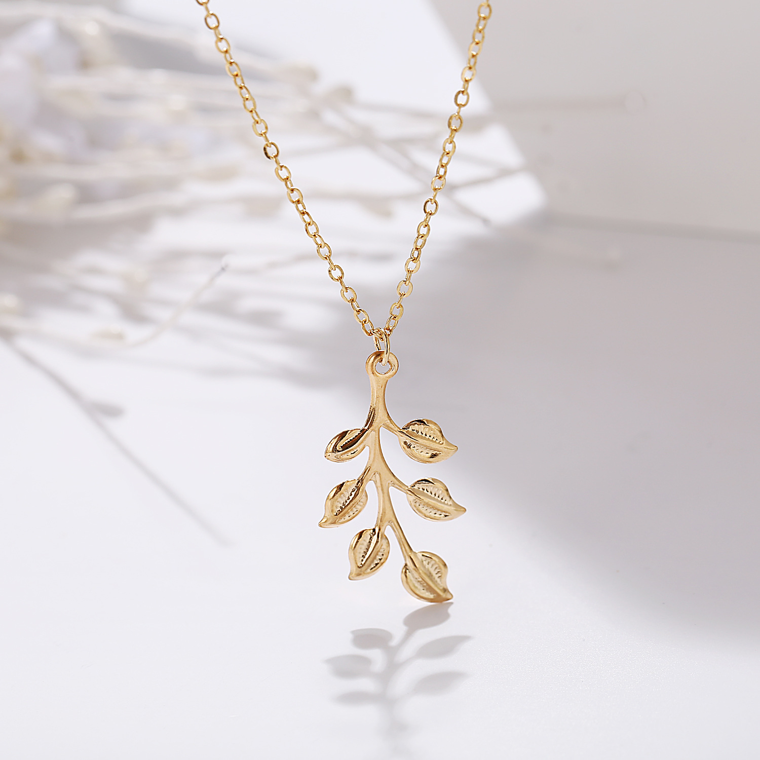 New leaf pendant long necklace clavicle chain