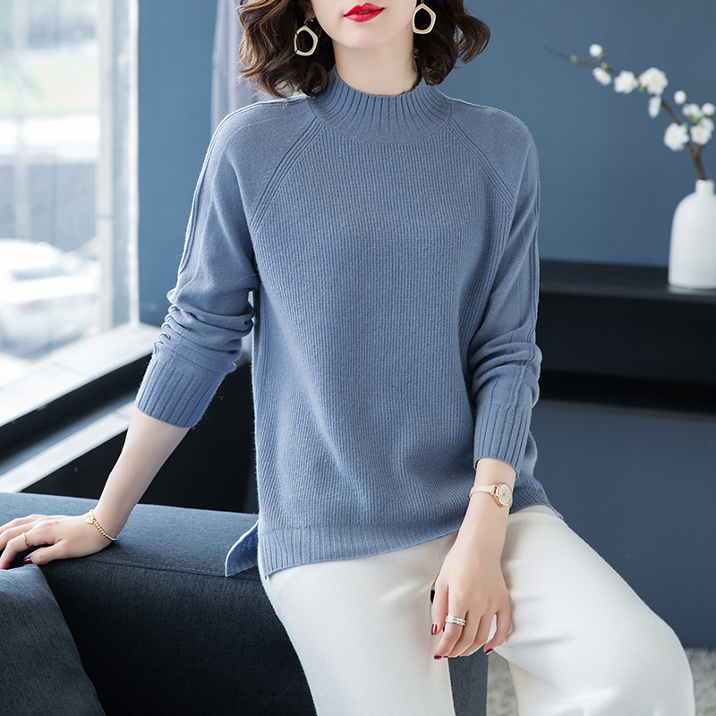 全羊毛衣女2019秋冬季新款濮院毛衫100羊毛前短后长款套头半高领