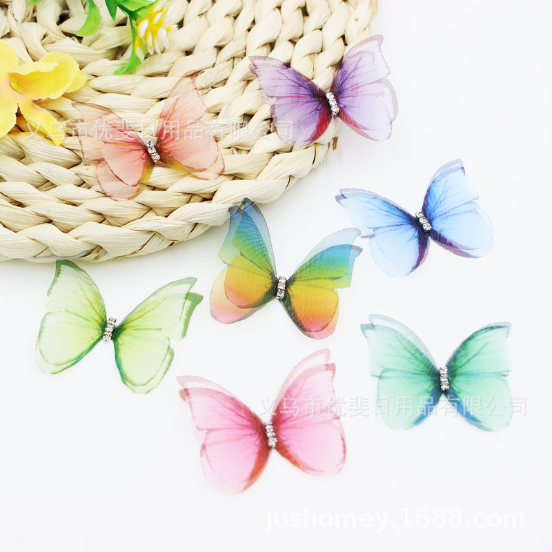 With Diamond gauze butterfly double three-dimensional fabric butterfly handmade antique hair accessories diy jewelry accessories With Diamond gauze butterfly double three-dimensional fabric butterfly handmade antique hair accessories diy jewelry accessories