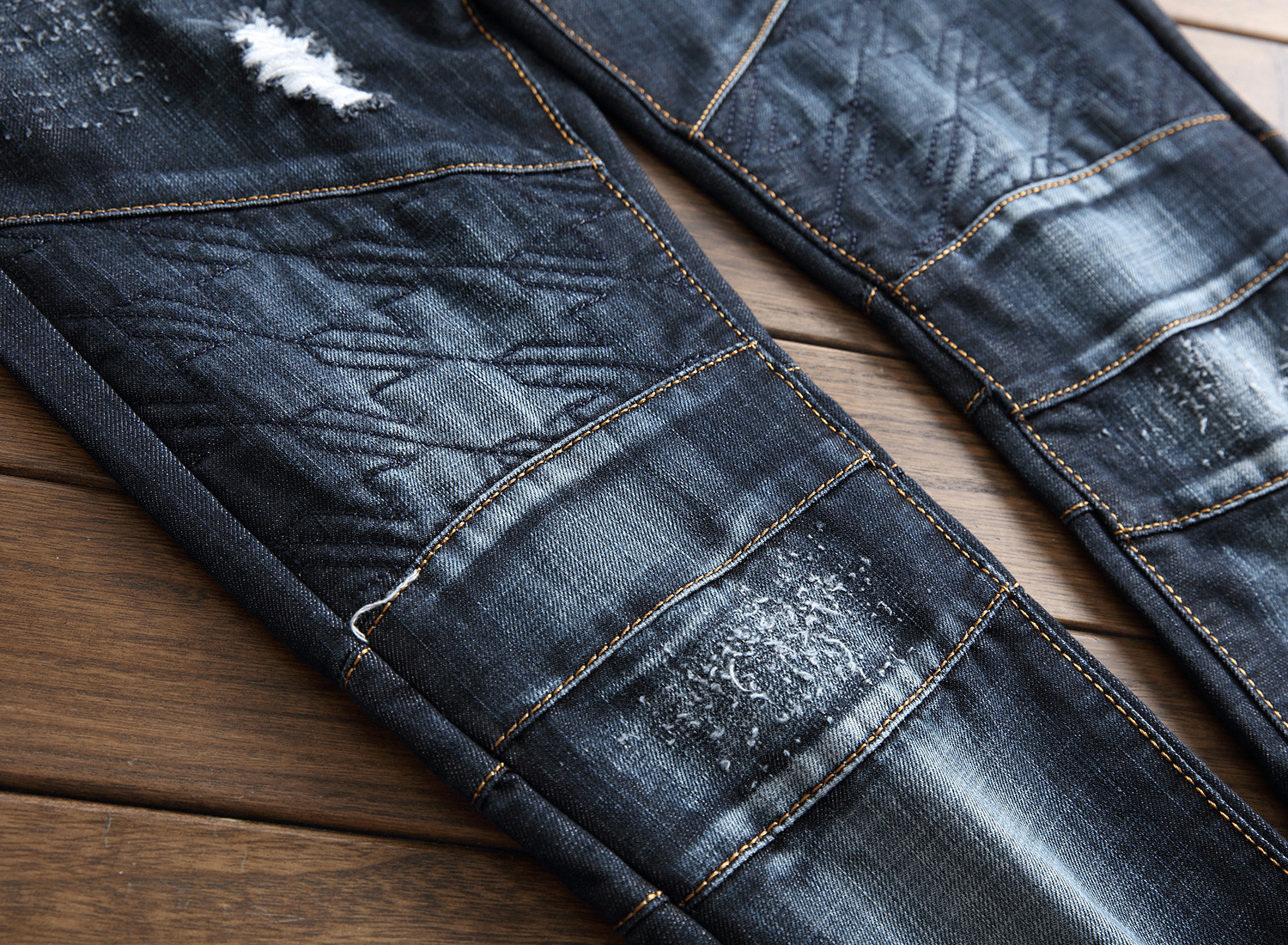 Jeans da uomo stile elastico con cuciture a compressione Zou piccoli jeans a gamba dritta_voghion.com