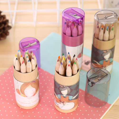 Cartoon Creative Cute Animal Wooden Colored Pencils 12 Colors Children's Painting and Doodle Supplies Tins Colored Pencils Wholesale