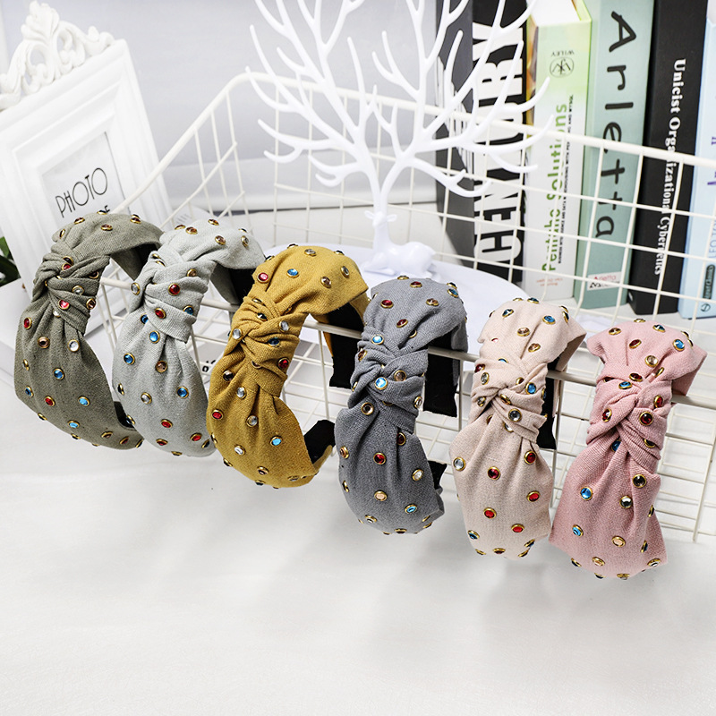 Headband Female Color Diamond Cotton Linen Headband Hair Accessory display picture 13