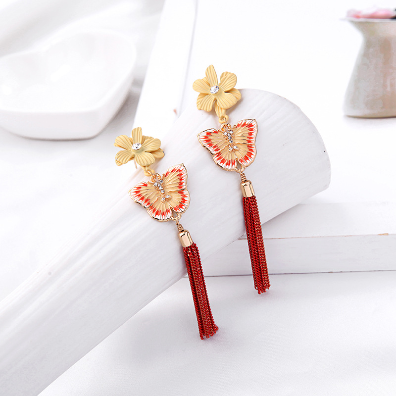 E982248 Coréenne Style Simple Fleur Boucles D'oreilles Mode Émail Émail Papillon Goujons Femmes Longue Élégante Gland Boucles D'oreilles display picture 4