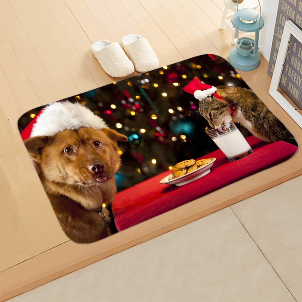 Cute Dog Cat Flannel Fabric Floor Mat display picture 3