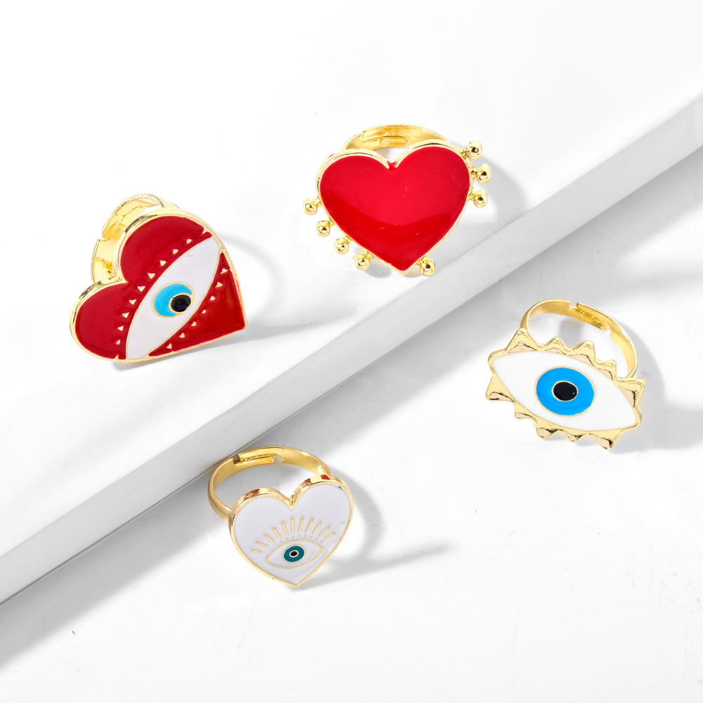 Wholesale Jewelry Simple Style Devil's Eye Heart Shape Alloy Enamel Open Rings display picture 2