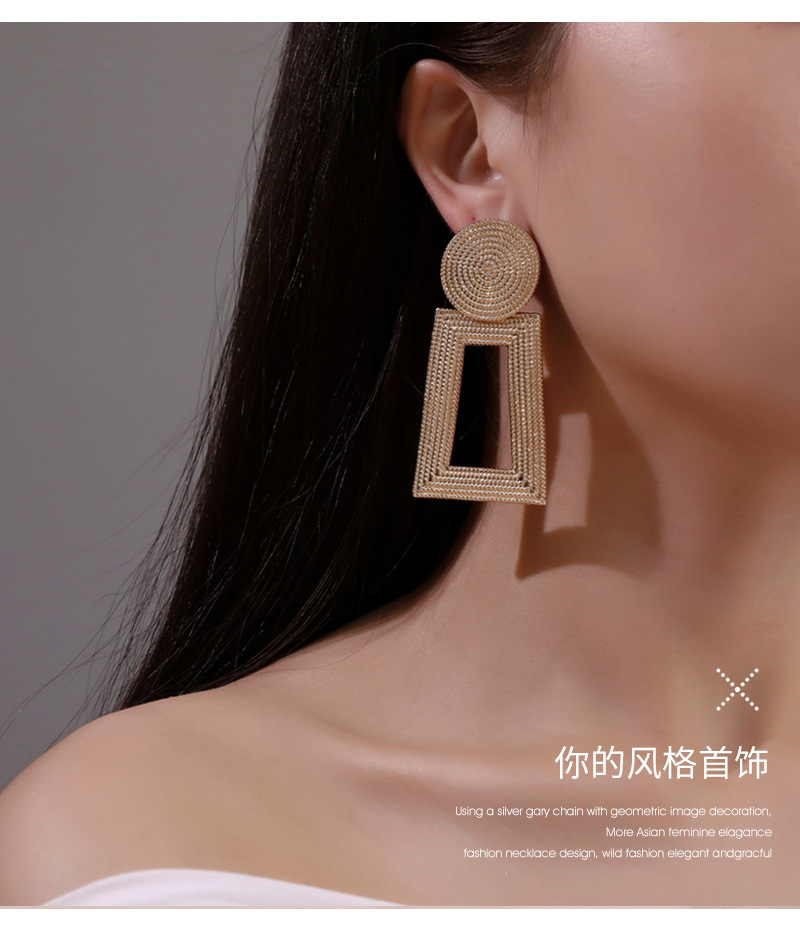 Wedding, Travel Occasion New Geometric Square Grain Metal Hollow Trapezoidal Alloy Pendant Earrings For Women