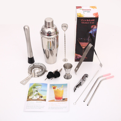 跨境專供不鏽鋼750ML調酒器套裝 雞尾酒雪克壺調酒工具可定制LOGO