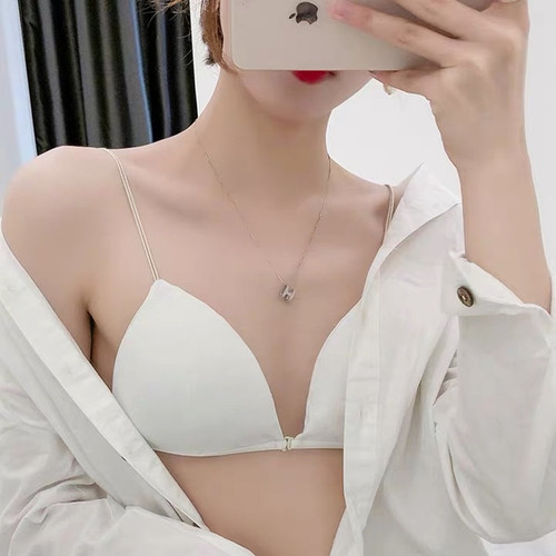 French style bra front button bra, small cup, beautiful back, no rims, women's tube top, ultra-thin thin strap triangle cup bra