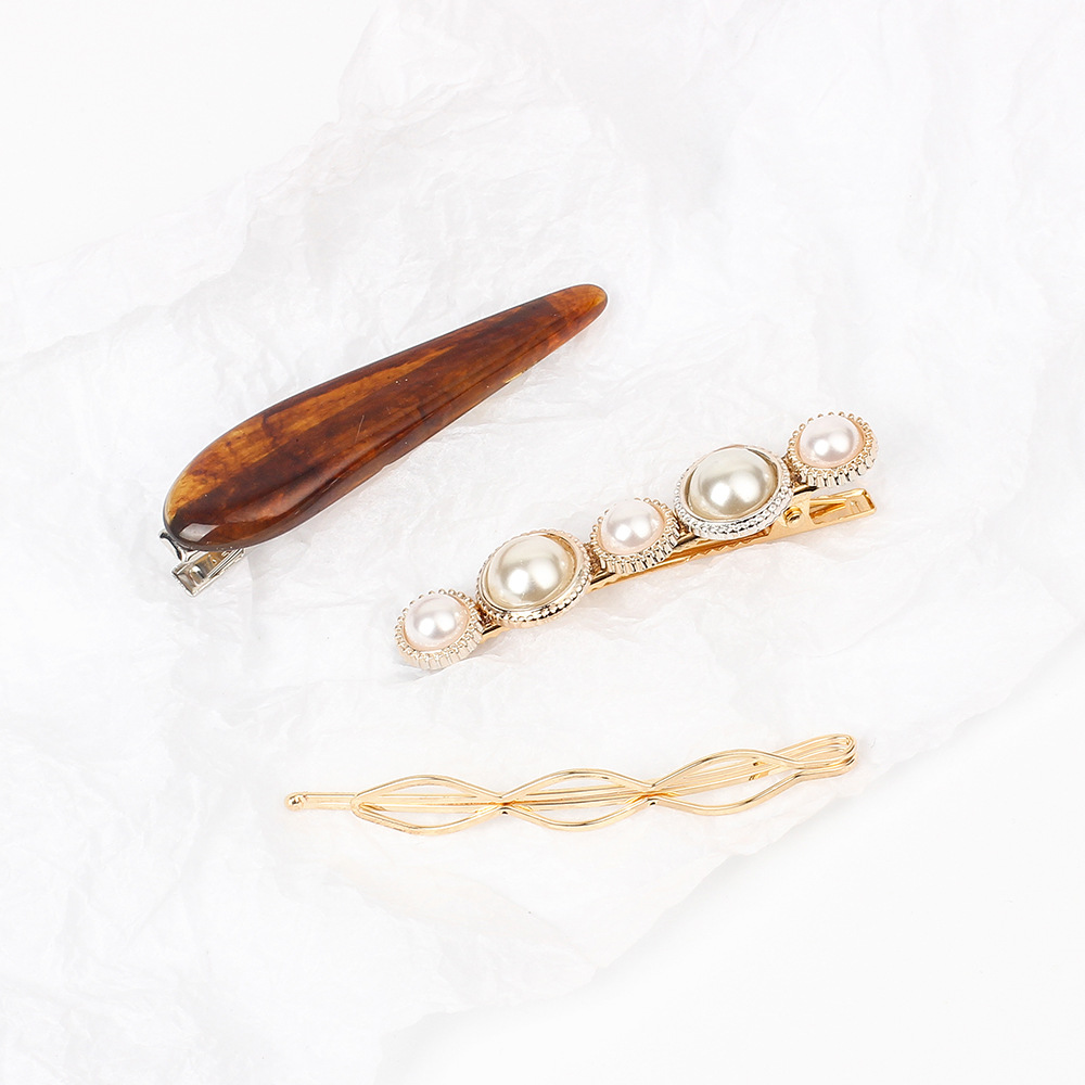 13g Weight Headwear Classification Birthday Occasion Women'S Gender Coffee, Grey, White, Black Color Korean Geometric Pearl Alloy Hairpin Set 7