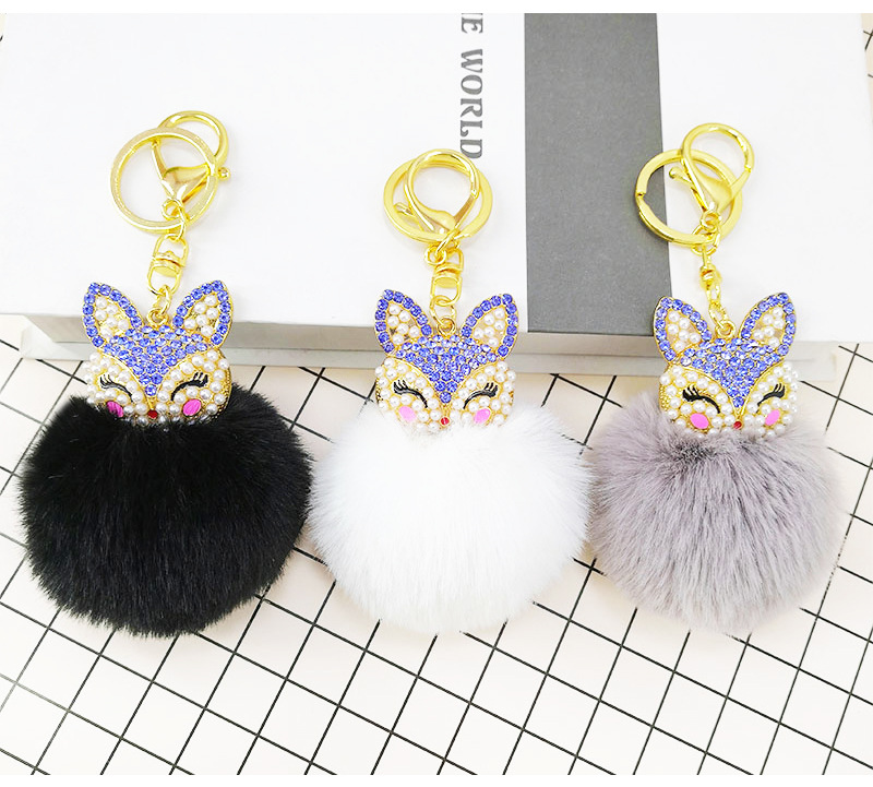 Fashion Alloy Fox Diamond Pearl Rex Rabbit Fur Ball Keychain display picture 9