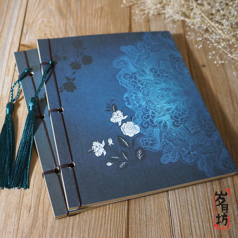 Plaza DE LA LUNA vieja estilo antiguo lleno de hilos de papel Kraft libro en blanco Vintage lleno de hilos libro hecho a mano estilo chino caja de jade estilo antiguo elegante