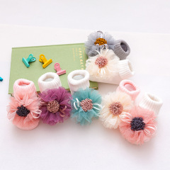 2020新款雙針花朵點膠學步嬰兒襪子寶寶地板襪兒童中筒襪