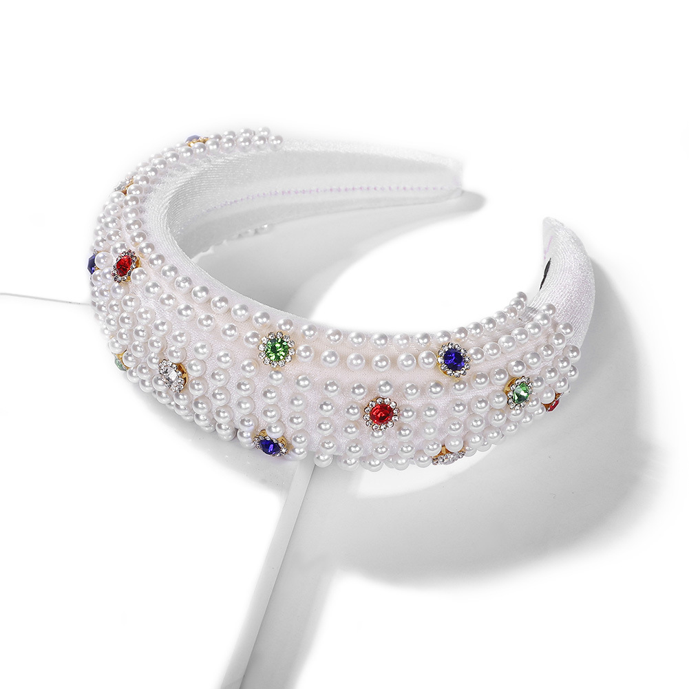 Européen Et Américain Hot Éponge Avec Diamant Perle Bandeau Mondaine De Luxe Style Cheveux Accessoires De Haute Qualité Pur Main-piqué Ornement display picture 2