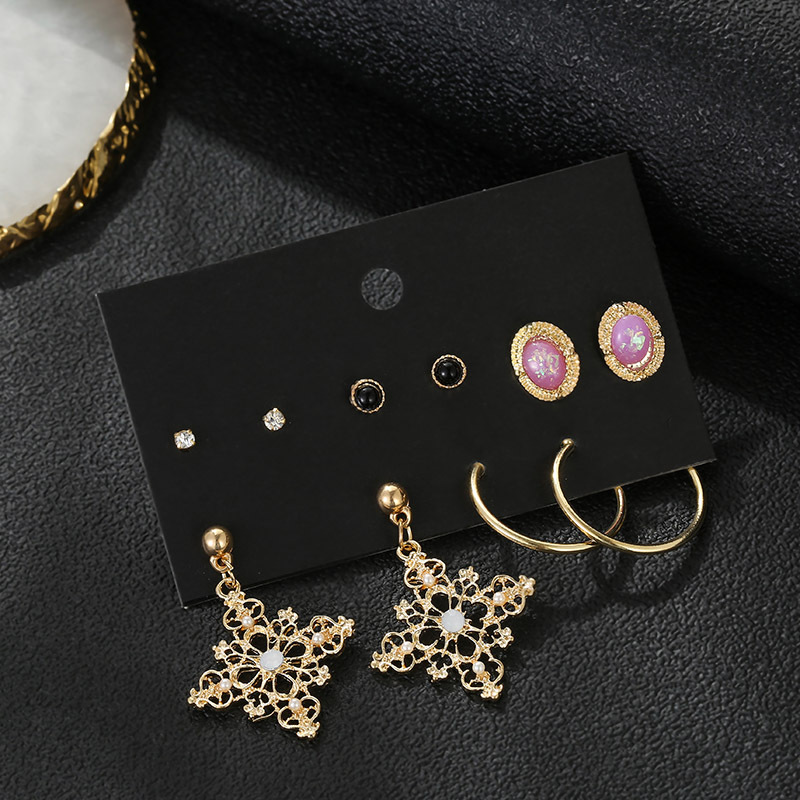 Earrings Female Combination C-shaped Earrings Diamond Stud Earrings Retro Flower Type Earrings Wholesale display picture 4