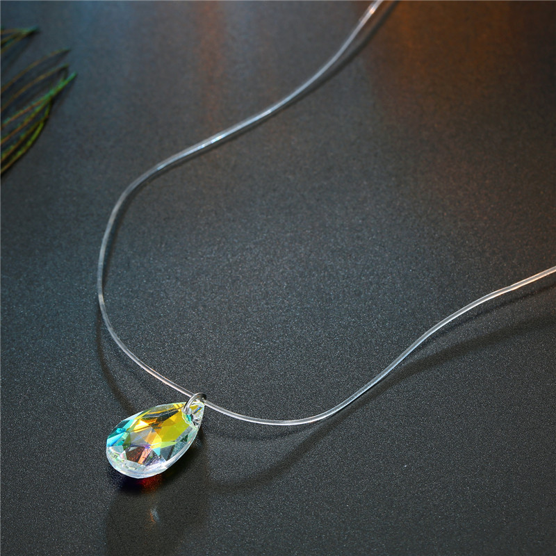 Stylish Geometric Teardrop Colored Invisible Zircon Necklace display picture 2