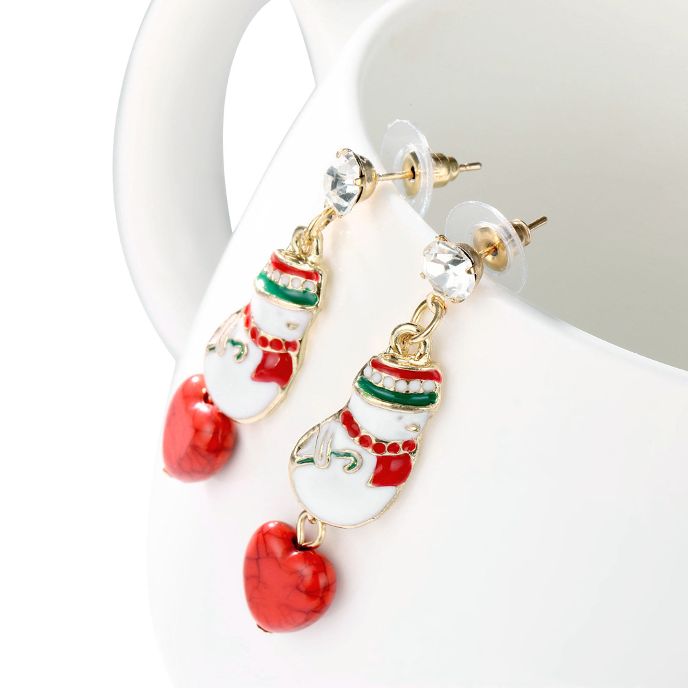 Christmas Exquisite Snowman Red Heart Alloy Earrings display picture 4