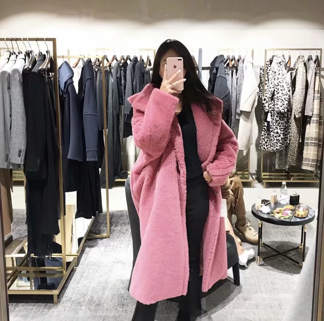 autumn and winter loose mid-length lamb wool coat NSAC14576