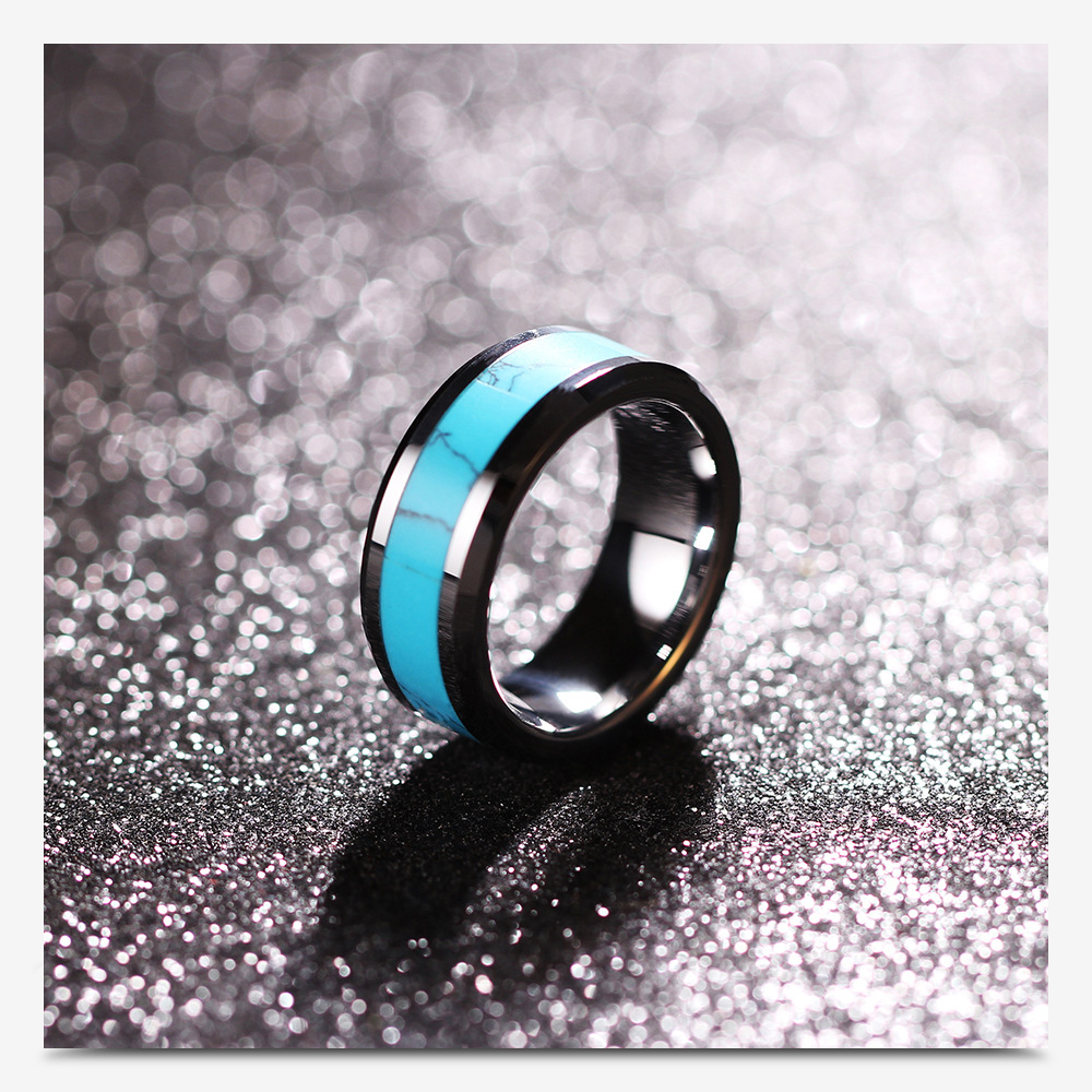 Fashion Simple Natural Turquoise Titanium Steel Ring For Men display picture 5