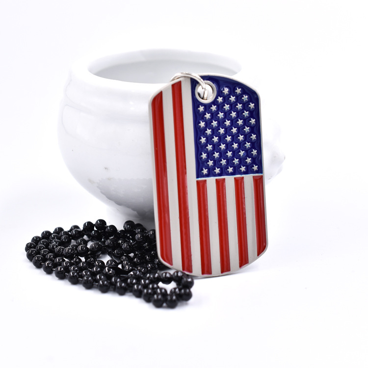 American Flag Independence Day Bead Chain Military Brand Necklace Men's Five-pointed Star Zinc Alloy Red White Blue Drop Oil Necklace