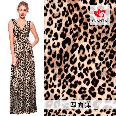 豹纹四面弹印花衬衫连衣裙面料春夏新款品质款现货厂家供应|ms