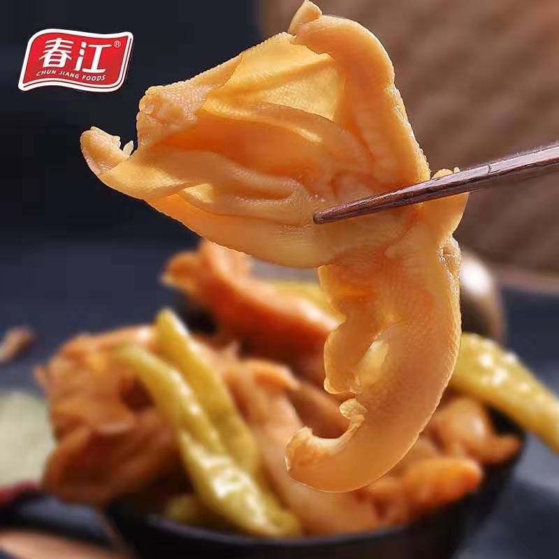 120克無骨春江泡椒脫骨鴨爪廣西特産小吃鴨肉零食鹵味6支裝代發