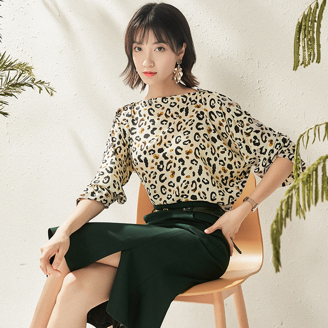 New fashionable autumn chiffon shirt leopard collar long sleeves
