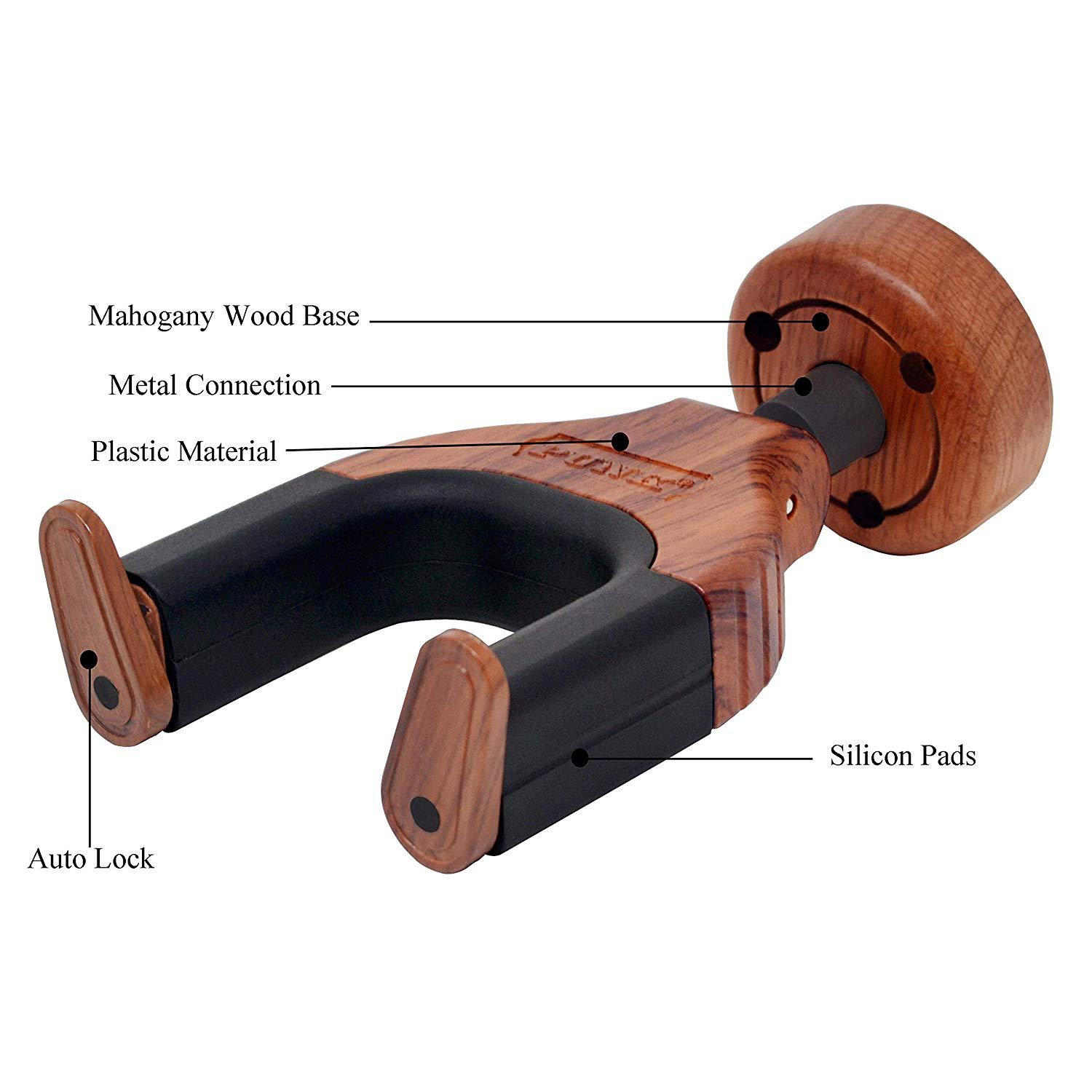 Amazon suministro guitarra de madera desmontable gancho de transferencia de agua de impresión grano de madera dividida autoblocante gancho de la guitarra fabricante