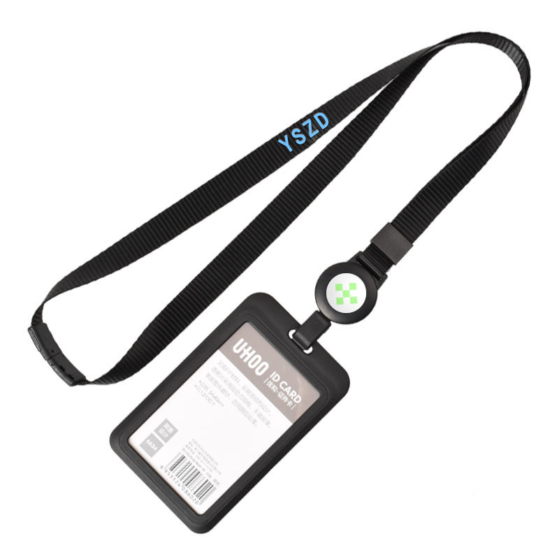 易拉扣繩挂帶工作證件卡套加安全扣定做圓形伸拉扣挂繩UV卡套定制